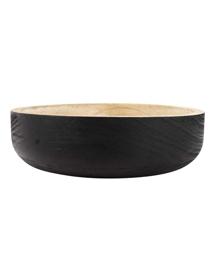 Round Wooden Dining Table Decorative Bowl in Black/Natural