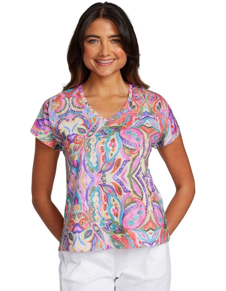 Angel Paisley Tee in Pinks/White