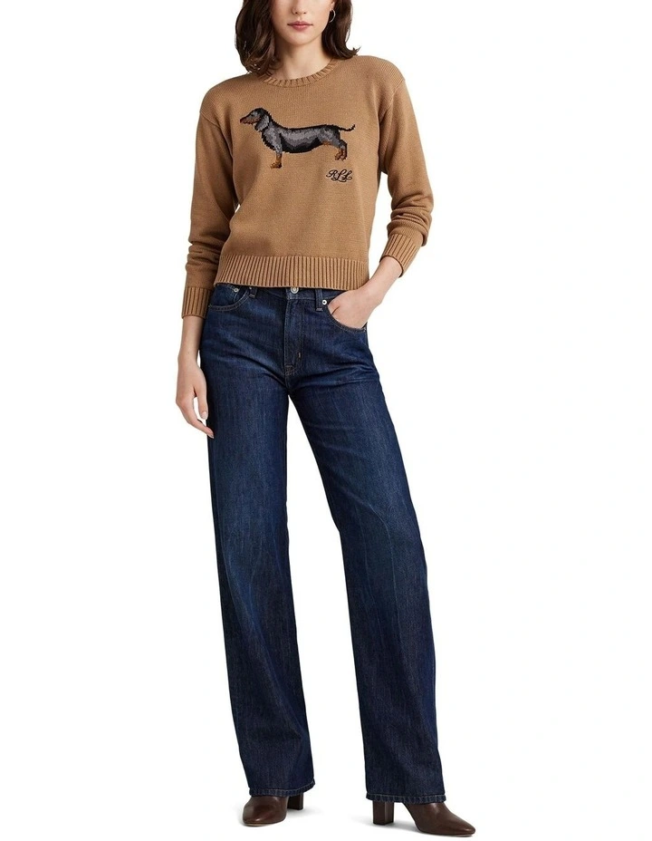 Intarsia-Knit Cotton-Blend Sweater in Beige