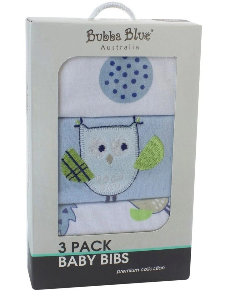 Boy Owl Blue Bib Box 3 Pack
