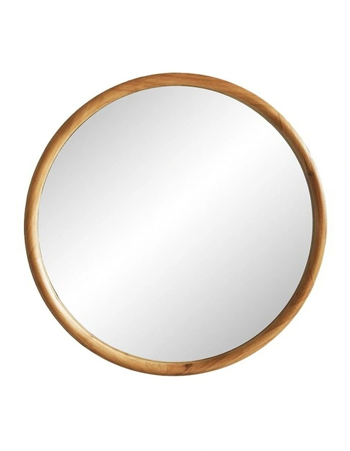 Mid-Century Style Round Wall Mirror 61cm in Natural