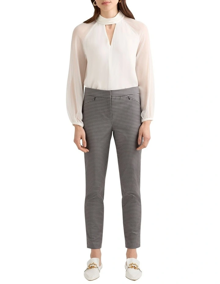 Sarah Dogtooth Cotton Pant in Black