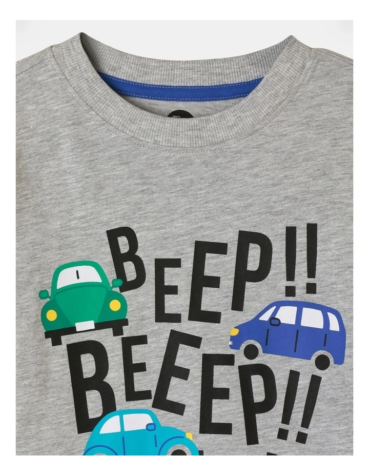 Essentials Long Sleeve Printed T-Shirt in Grey Marle