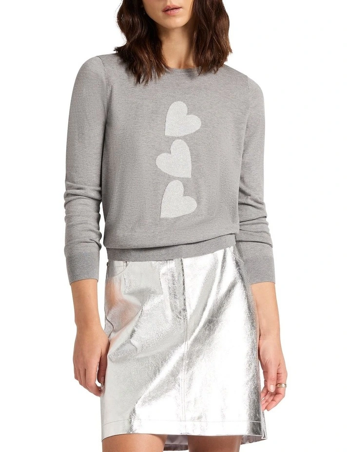 Heart Time Lover Knit Top in Silver Melange