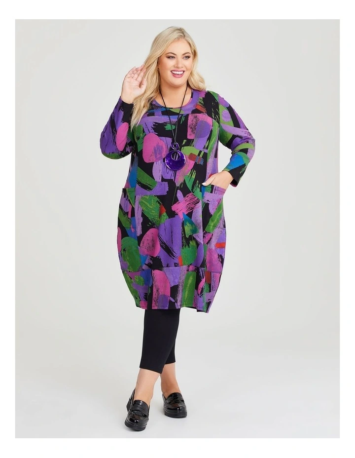 Abstract Natural Tulip Dress in Print