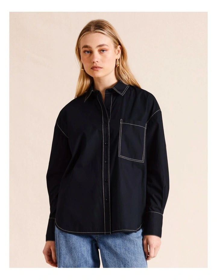 Cotton Long Sleeve Shirt in Black