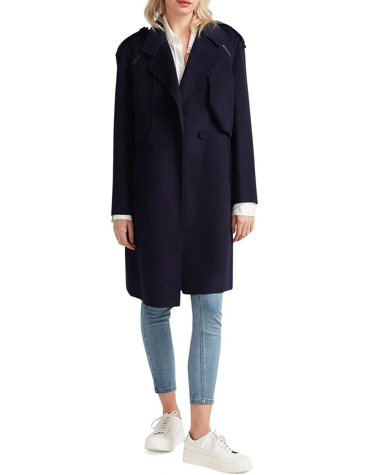 Palm City Wool Blend Coat in Navy
