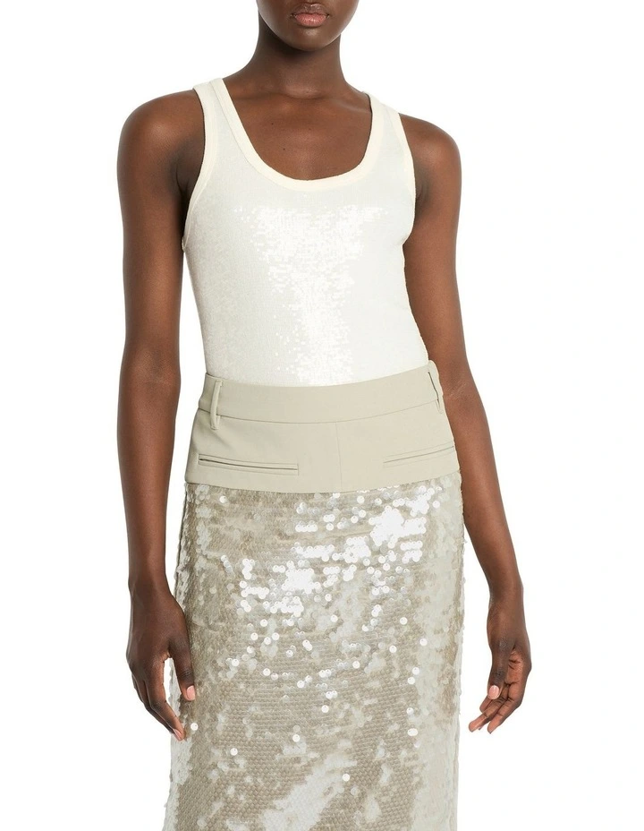 Sequin Sparkle Jersey Tank in Ivory