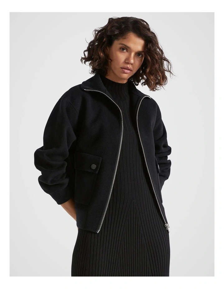 Wool Bomber Jacket in Black