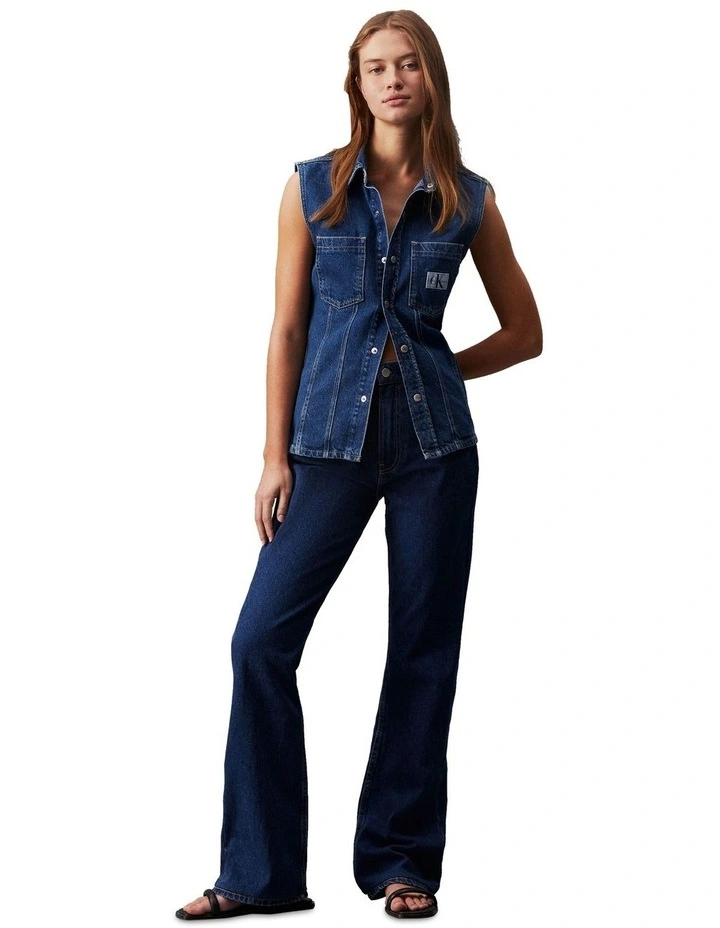 Sleeveless Lean Denim Shirt in Stone Mid Blue