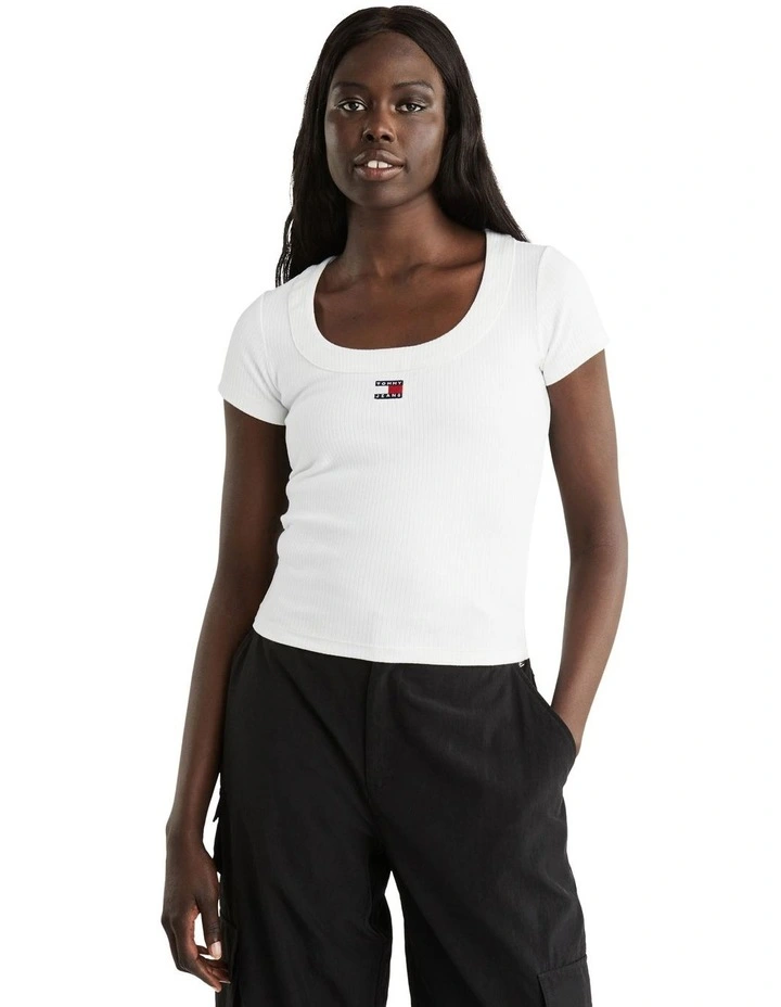 Badge Slim Fit Ribbed T-Shirt in White