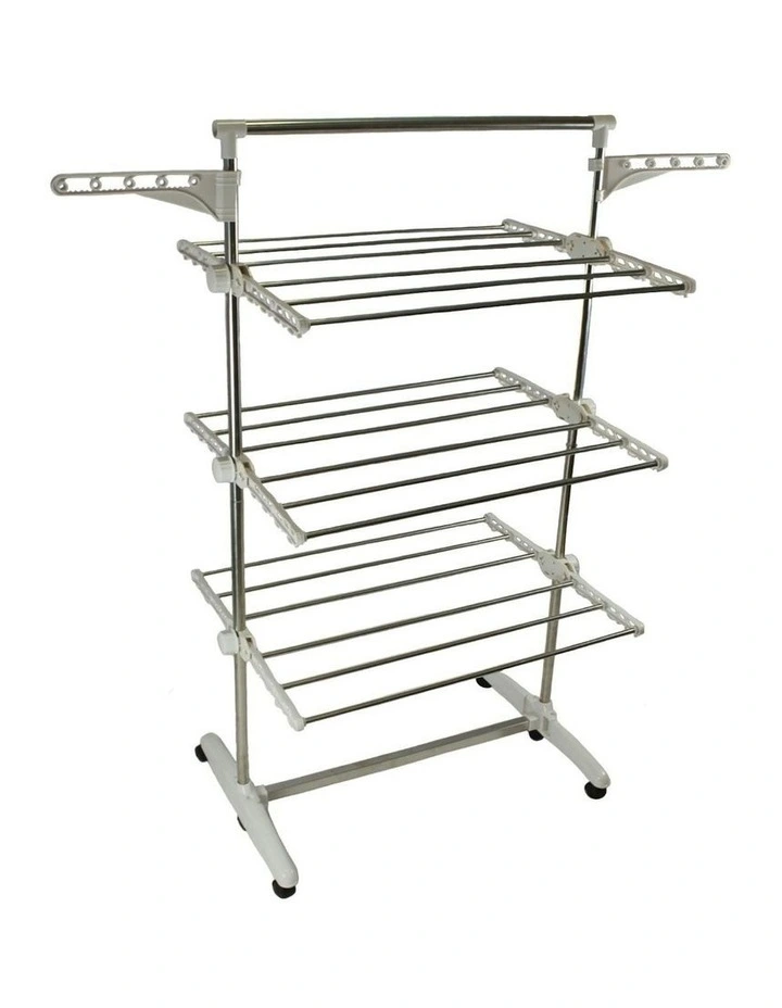 Foldable Indoor Outdoor Clothes Hanger Laundry Drying Rack 3 Tier in White