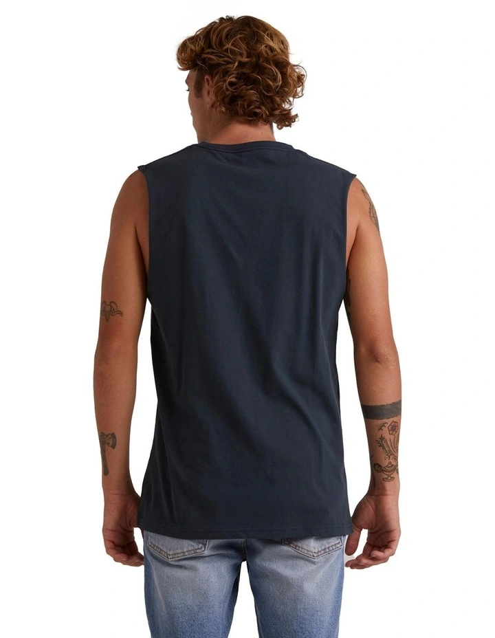 Omni Check Turn Sleeveless Muscle T-shirt in Midnight Navy
