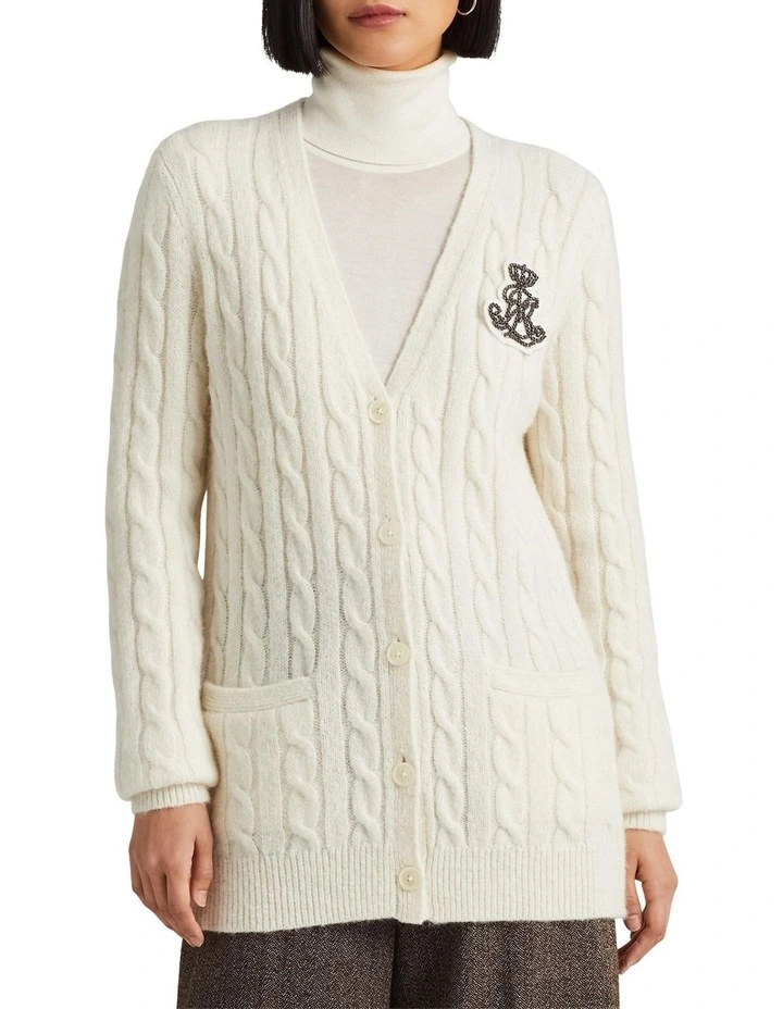 Bullion Cable-Knit Cardigan in Beige