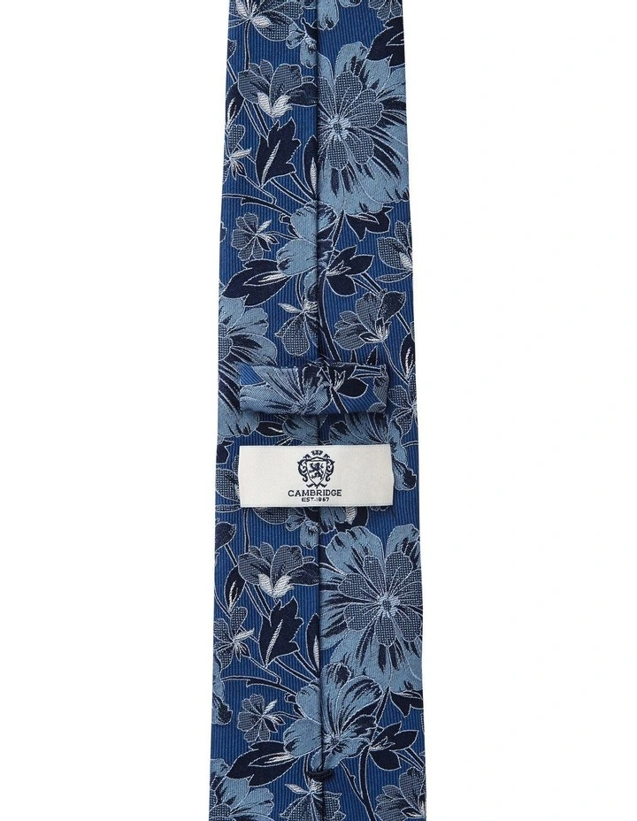 Double Floral Silk Tie in Blue