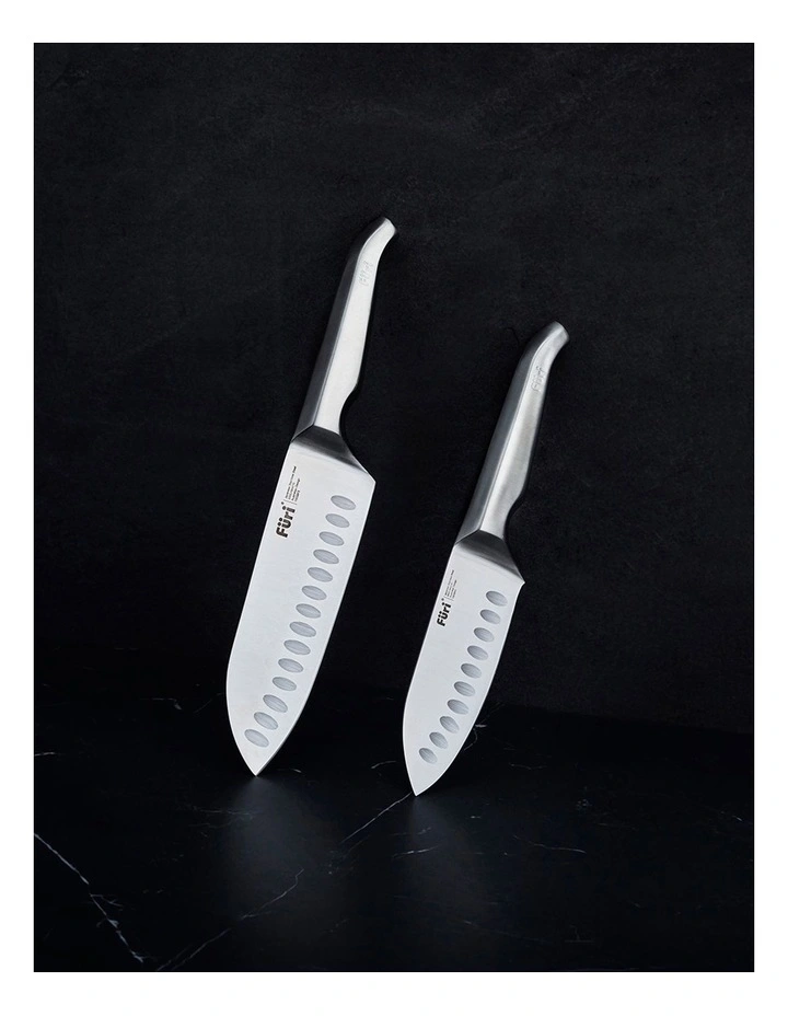 East West Santoku Knife Set 2 Piece in Natural/Steel