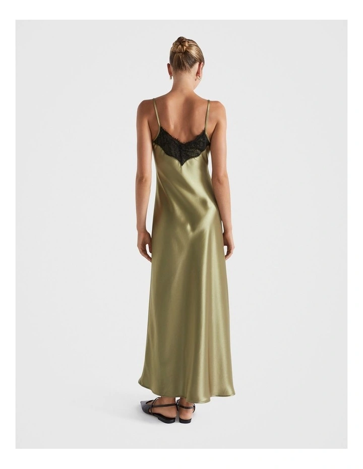 Satin Lace Trim Slip Dress in Pistachio