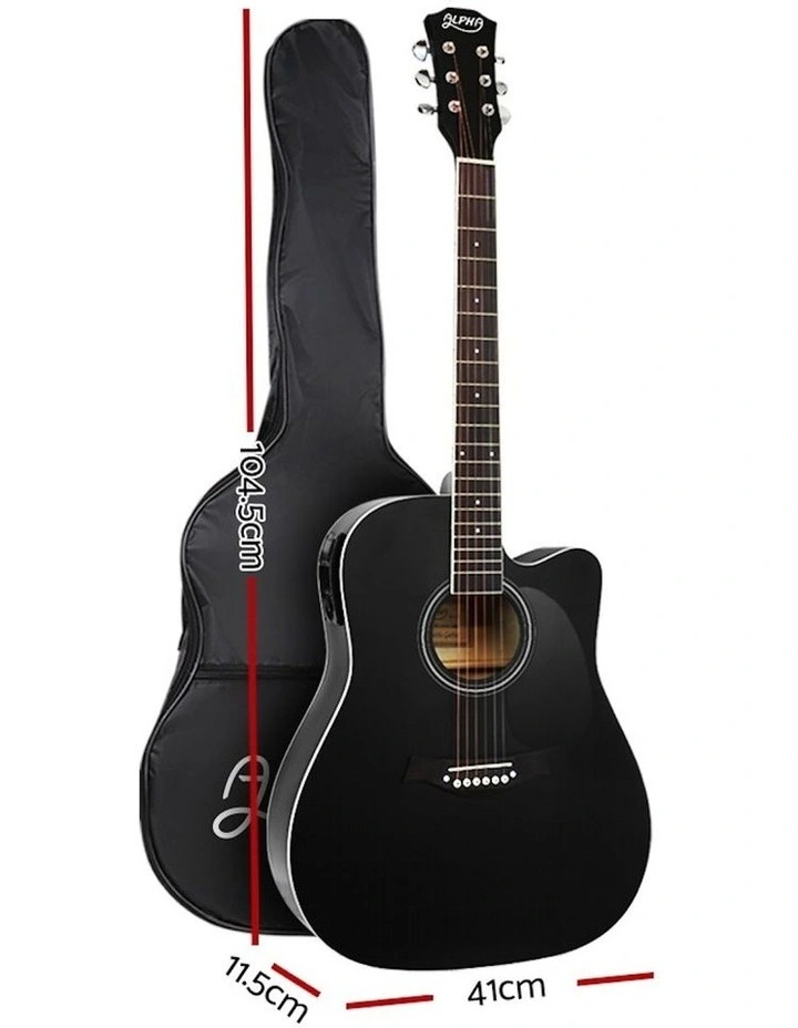 41 Inch Acoustic Guitar Equaliser Electric Output Cutaway With Stand in Black