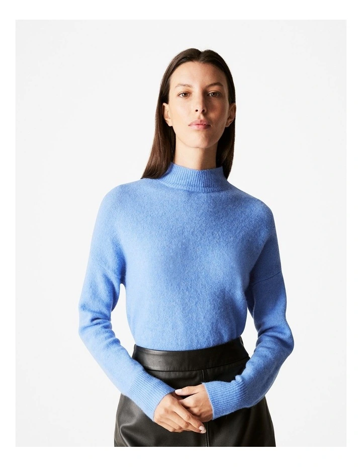 Alpaca Merino Blend Mock Neck Knit in Wedgewood Blue