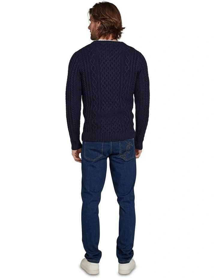 Chunky Cable Crew Neck Knit in Navy