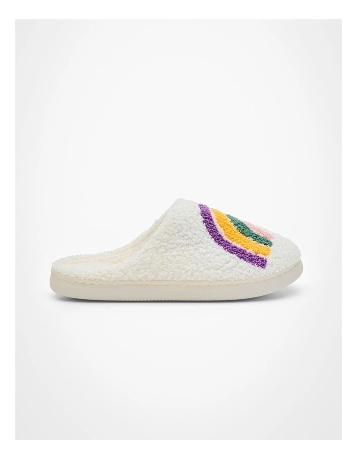Fluffy Rainbow Slippers in White