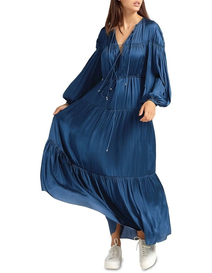 Window Seat Tiered Maxi Dress in Blue