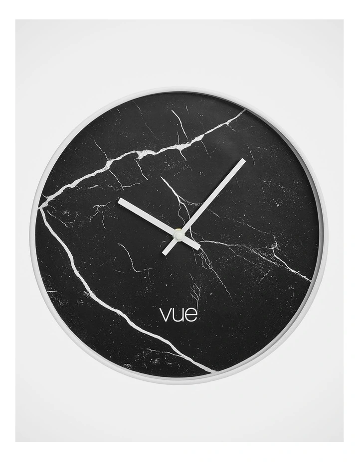 Malvern Silver Frame Marble Clock 30cm in Black/White