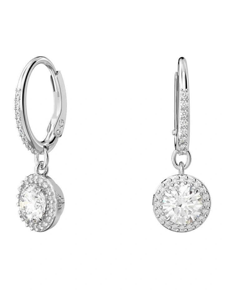 Constella Drop Earrings Round Cut Pave Rhodium Plated in White