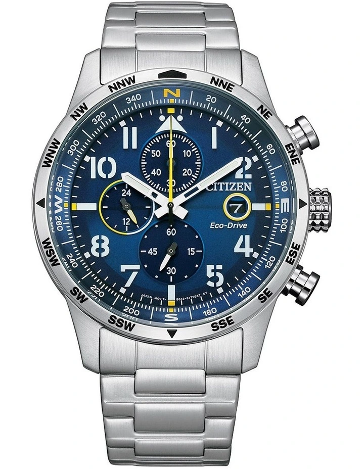 Eco-Drive Chronograph Stainless Steel Watch In Silver