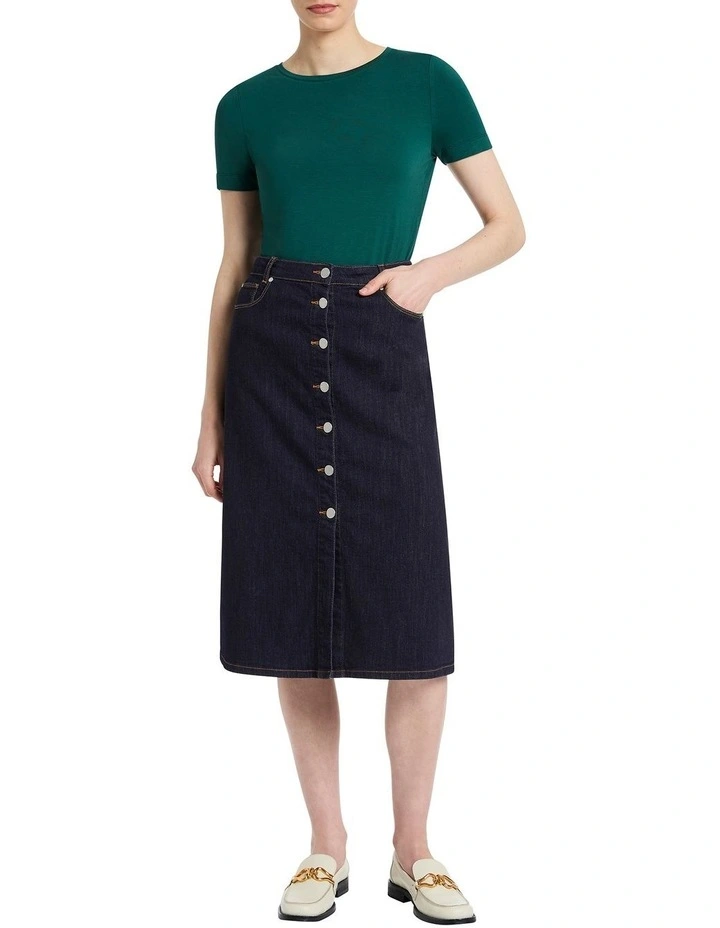 Khathie Denim Midi Skirt in Dark Indigo