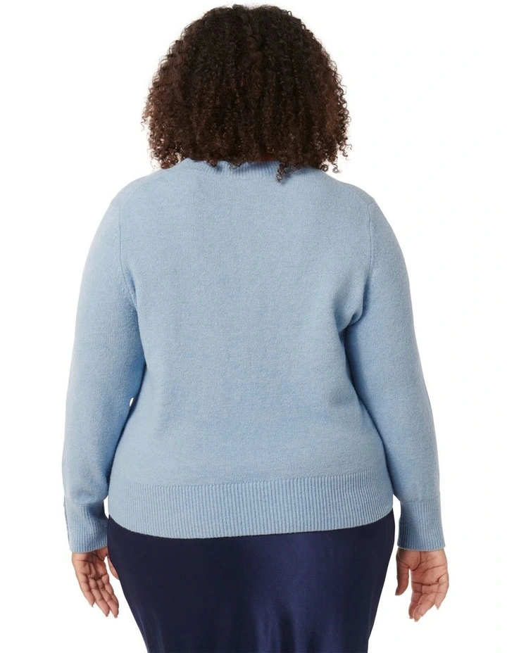Sabrina Button Cuff Knit Jumper in Blue
