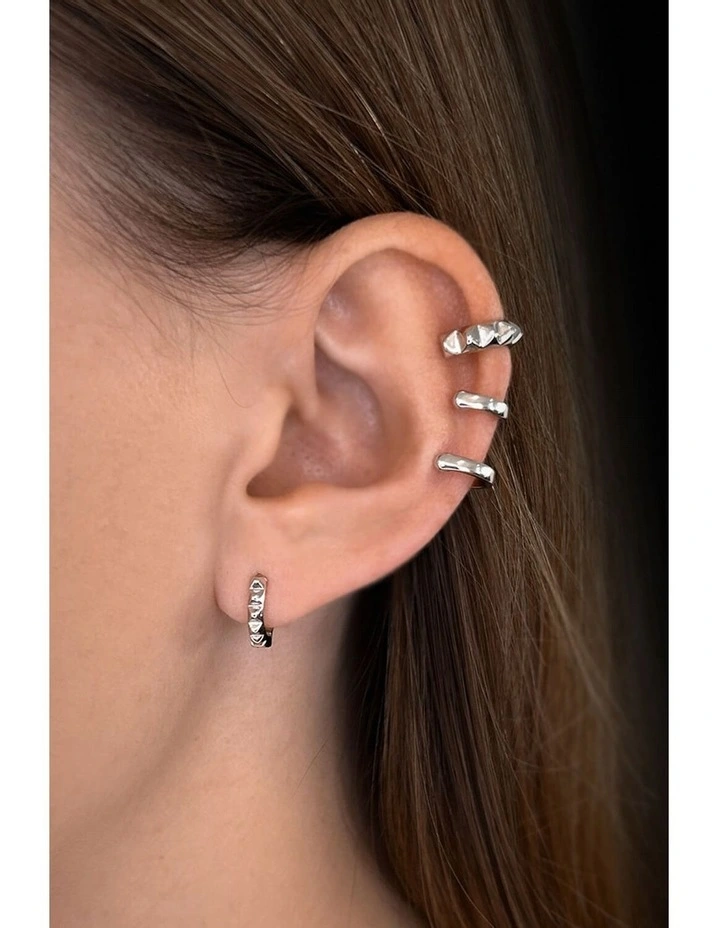 Honeycomb Ear Cuff in Silver