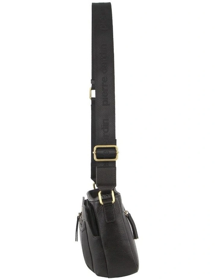 Leather Webbing Strap Crossbody Bag in Black