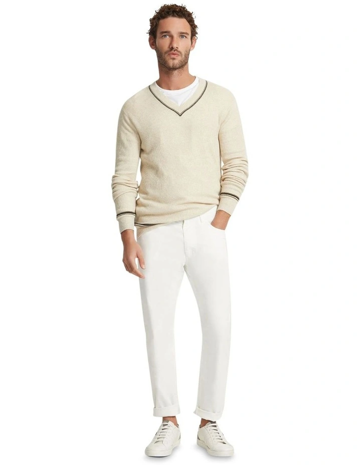 Bruno Cashmere Blend V Neck Top in Natural