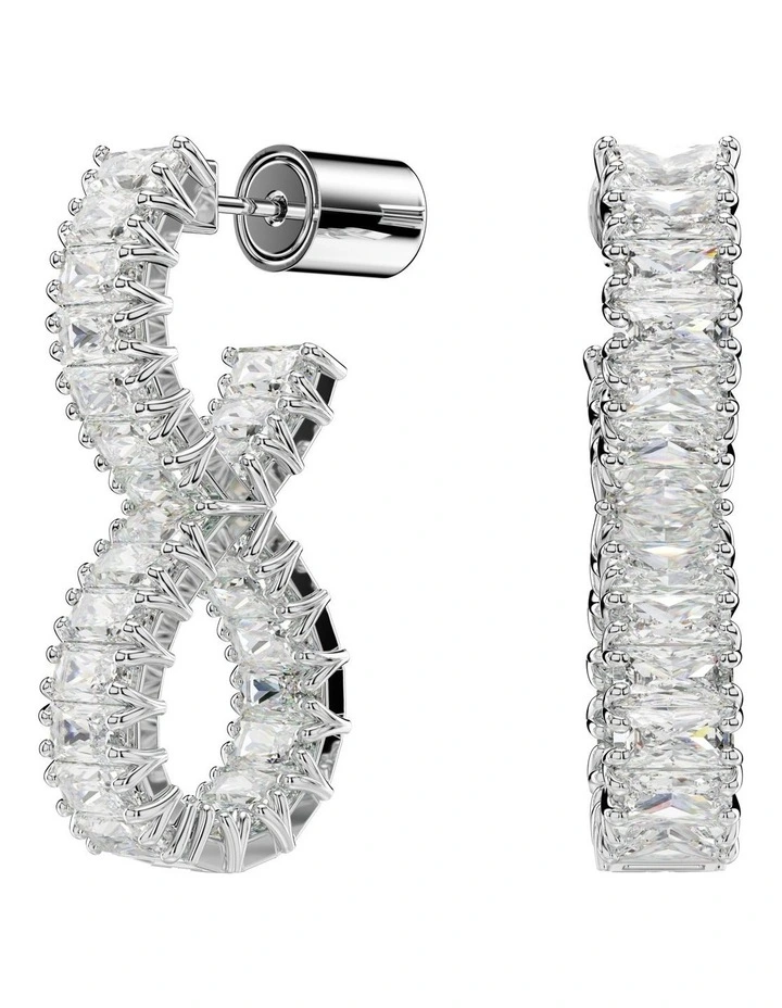 Hyperbola Infinity Rhodium Plated Hoop Earrings in White