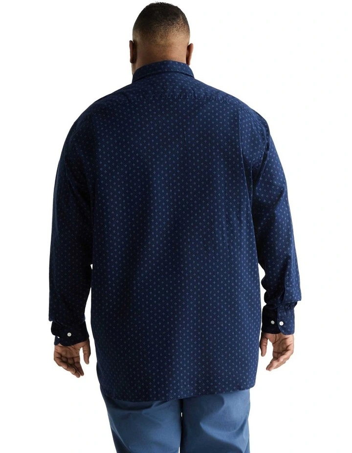 Big & Tall Brushed Twill Print Long Sleeve Shirt in Navy