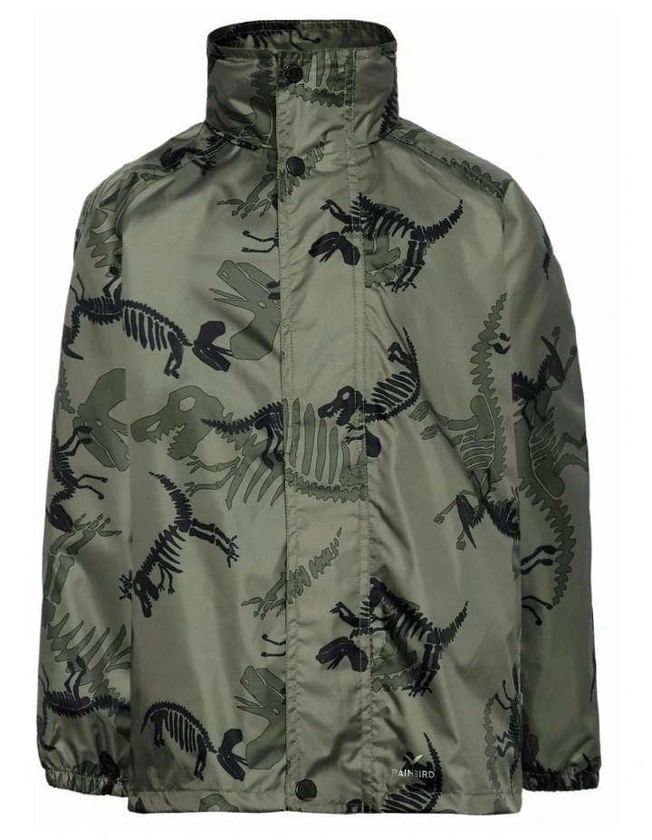 Stowaway Waterproof Rain Jacket in Dino Print