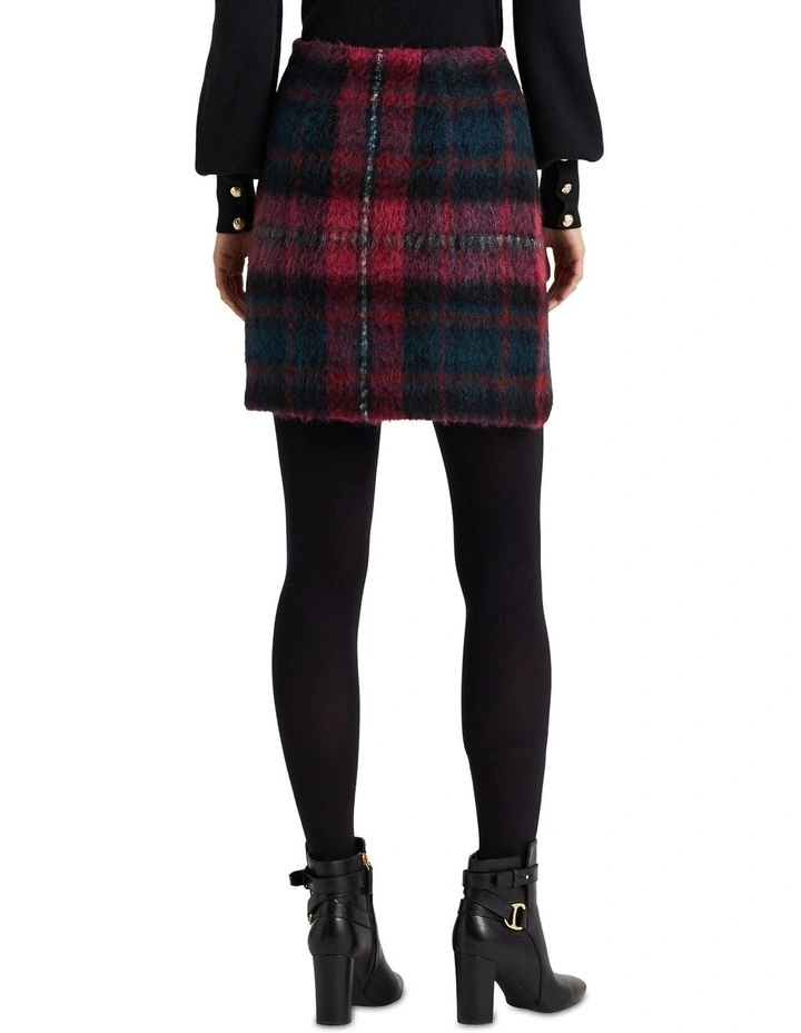Plaid Mohair Pencil Mini Skirt in Red Multi