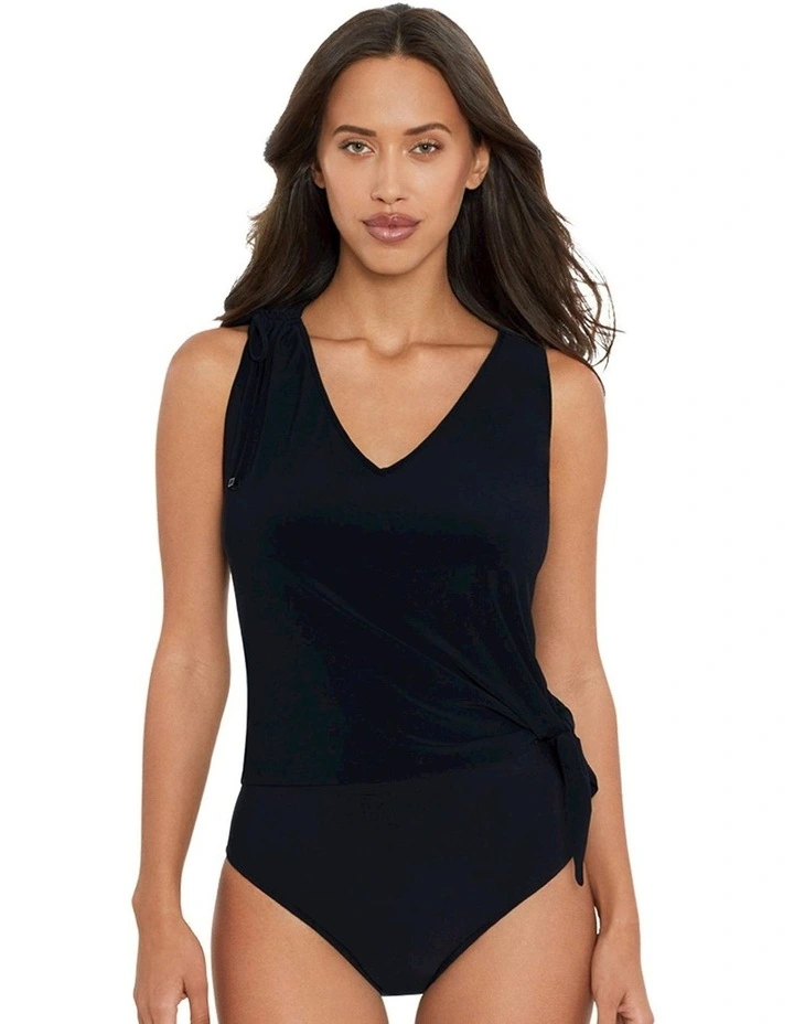 Sleeveless V-Neck Beach Tank Top with Drawstring in Black