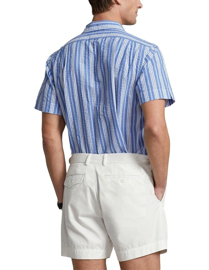 Classic Fit Striped Seersucker Shirt in Blue