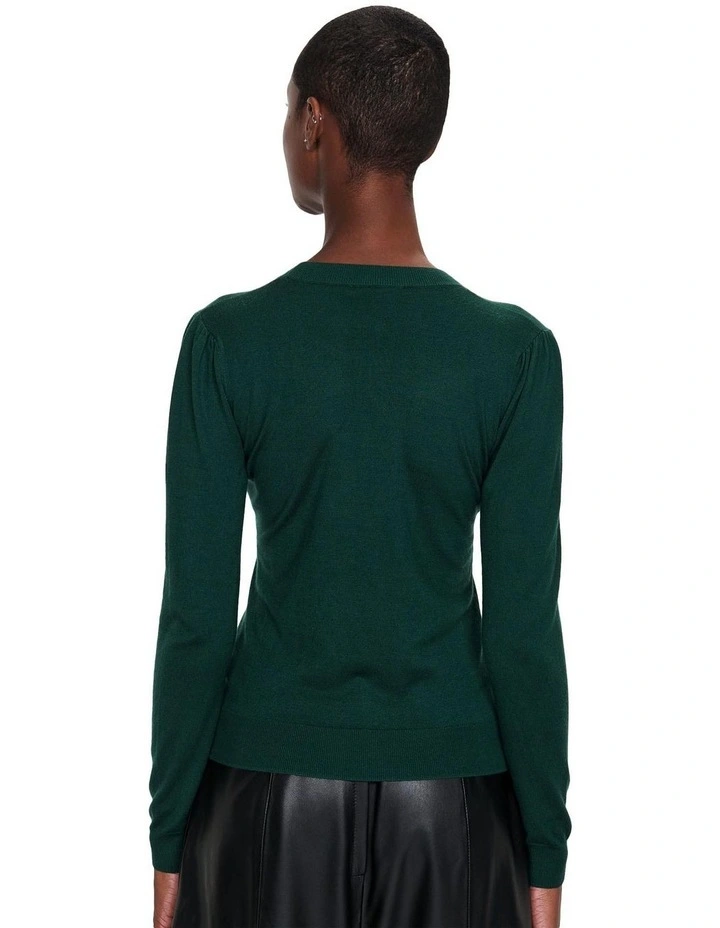 Long Puff Sleeve Round Neck Knit in Green