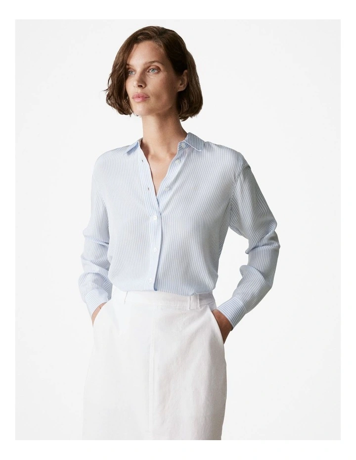 Silk Stripe Shirt in Mid Blue