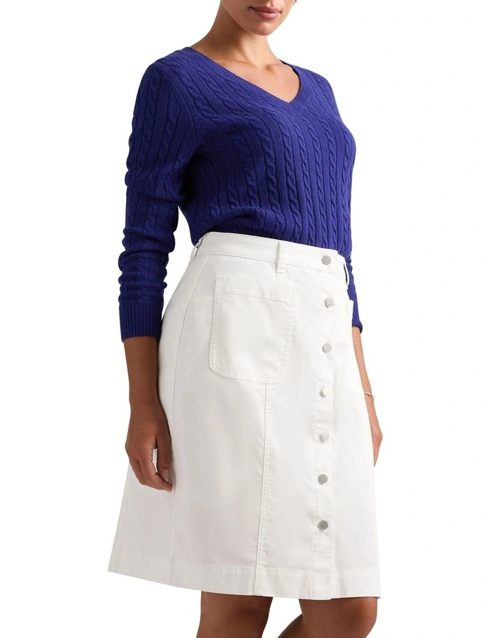 Everyday V Neck Cable Knit Top in Ultramarine