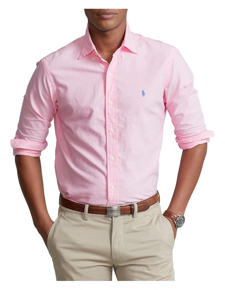 Classic Fit Garment-Dyed Oxford Shirt in Pink