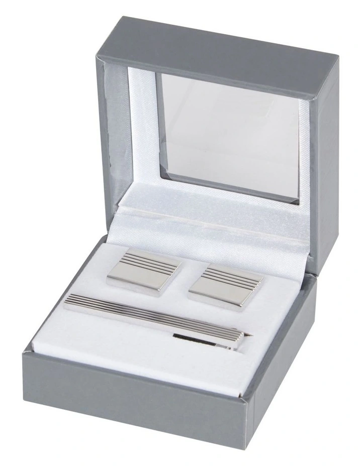 Cuff Link & Tie Bar Set in Silver