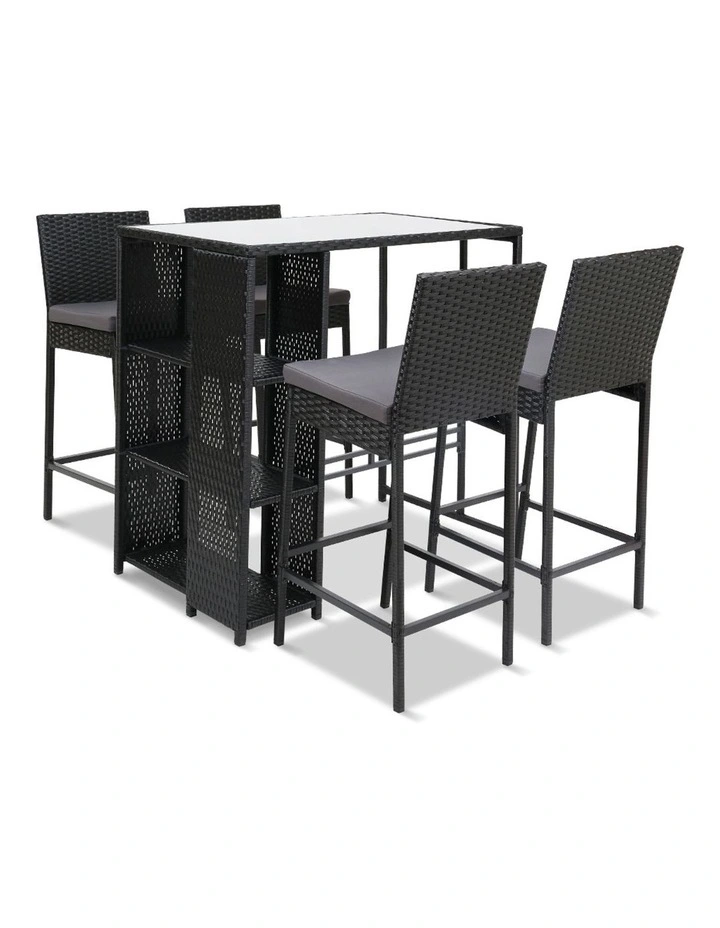 Outdoor Bar Set Table Stools Furniture Wicker 5PCS