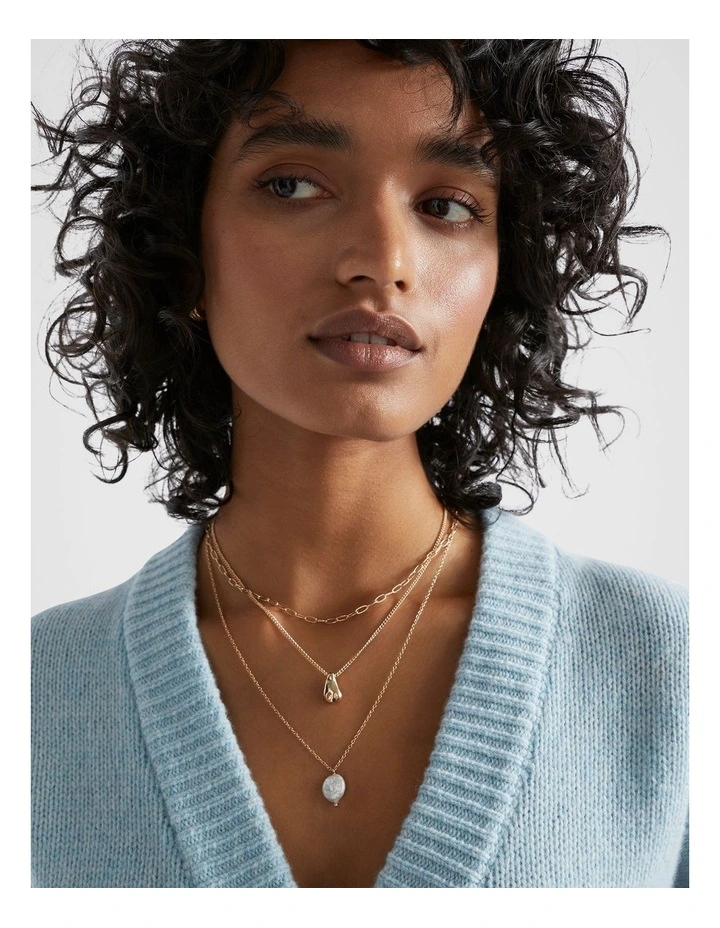 Layered Pearl Drop Necklace in Gold