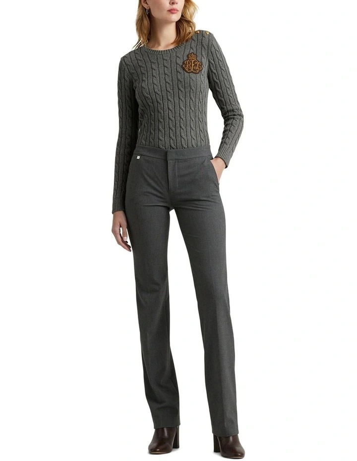 Button-Trim Cable-Knit Cotton Sweater in Grey