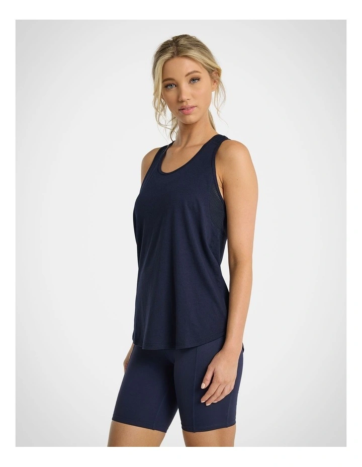 Mesh Panel Tank Top in Indigo