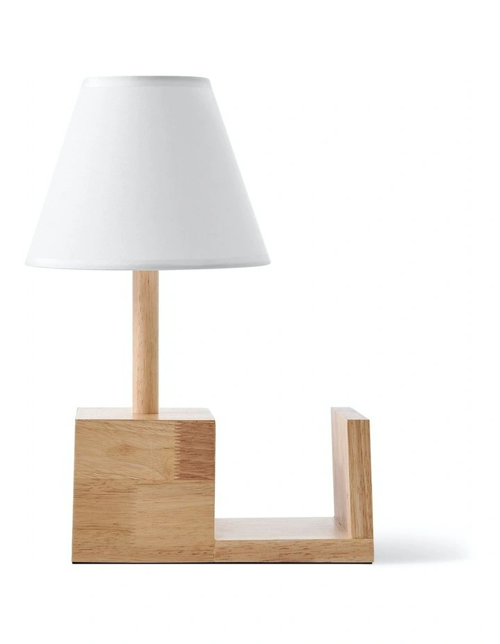 Marie Wooden Bedside Table Lamp With Bookshelf in Brown